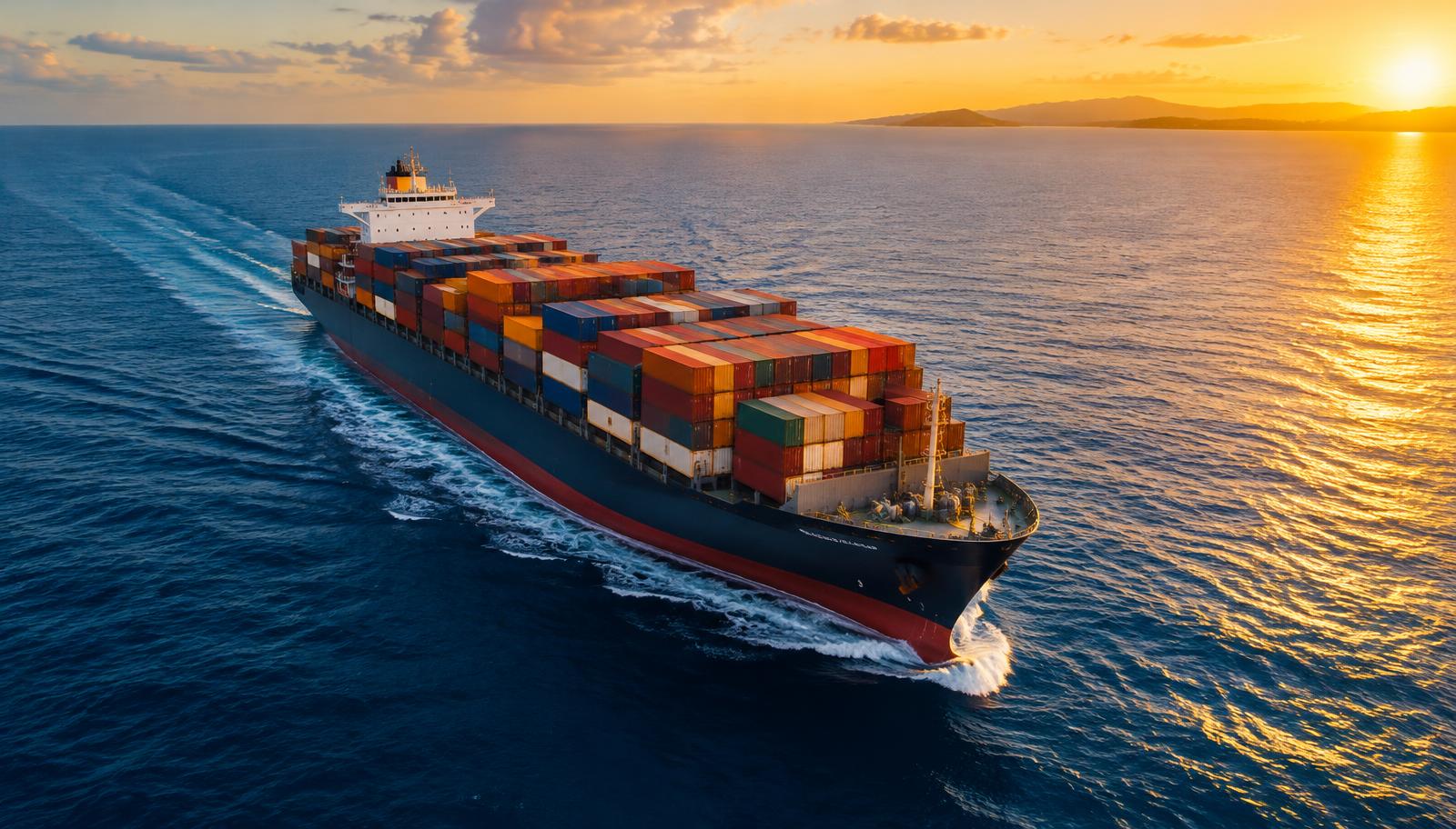 Navio de carga com contentores no mar